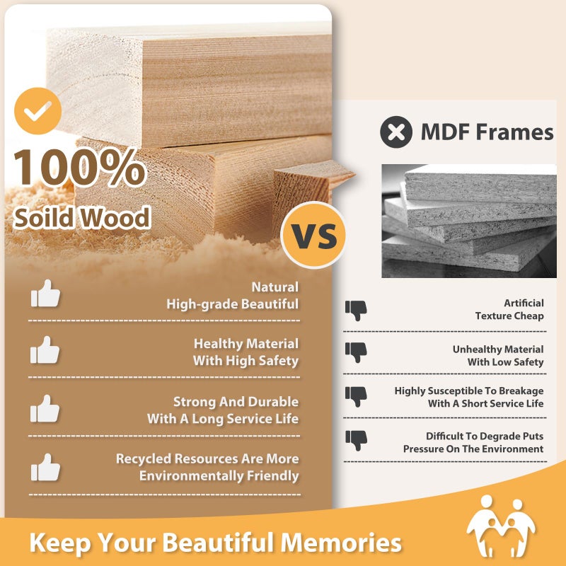 Egofine 8x8 Picture Frames 4 Pack Covered by Plexiglass, for Picture 4x4 with Mat or 8x8 whitout Mat Made of Solid Wood for Table Top Display and Wall Mounting Photo Frame, Light Brown - Image 2